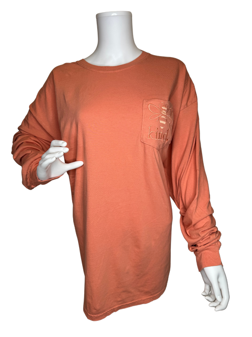 Bee Kind Embroidery Comfort Colors Long sleeve Pocket T