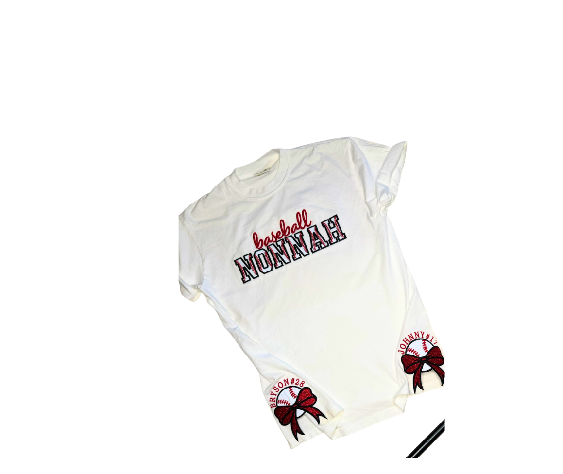 Baseball Nonnah with Side Bows, Names and Numbers (Comfort Colors T-Shirt)