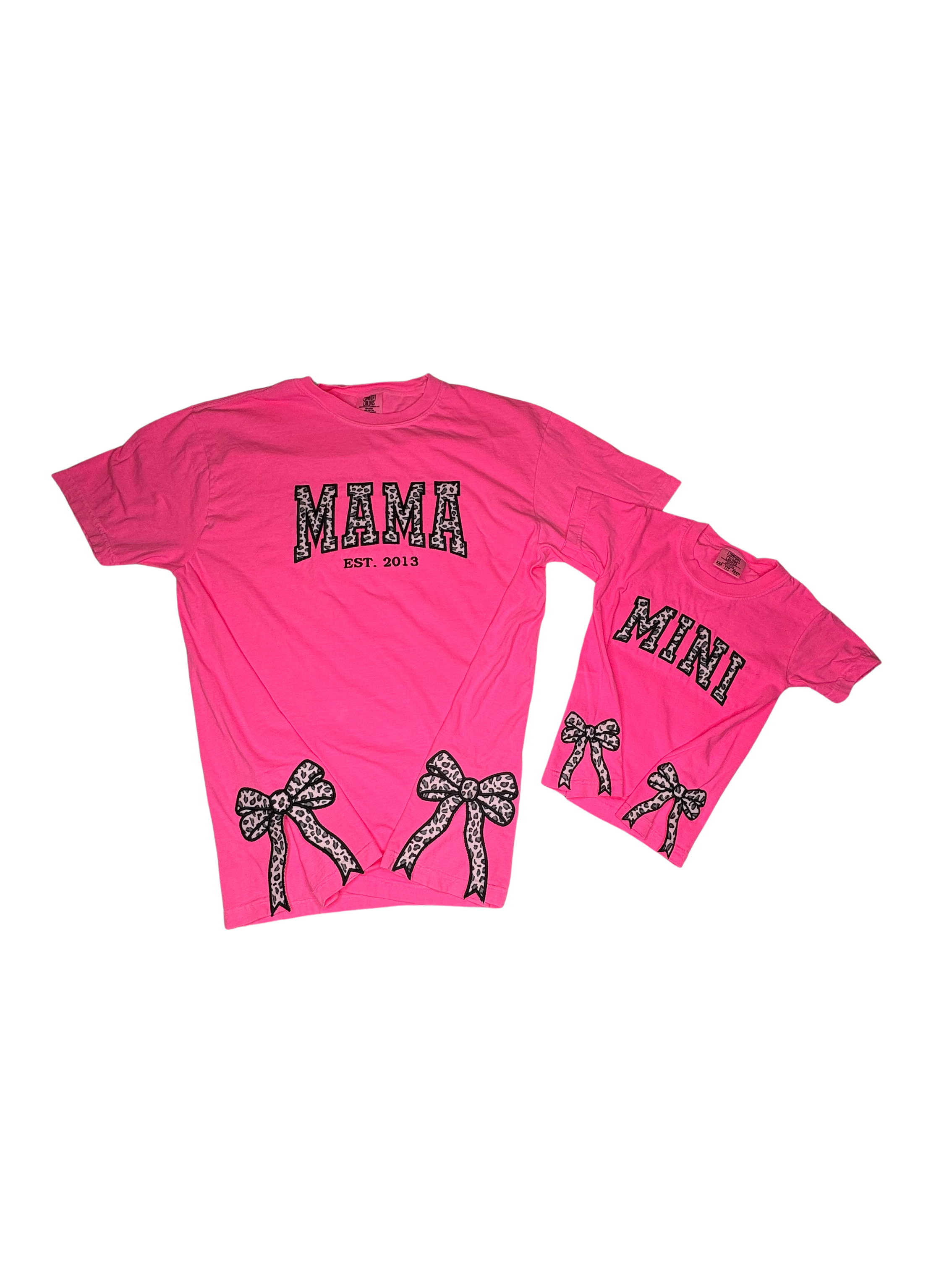 Comfort Colors Leopard Mama & Mini Applique`s With Side Bows