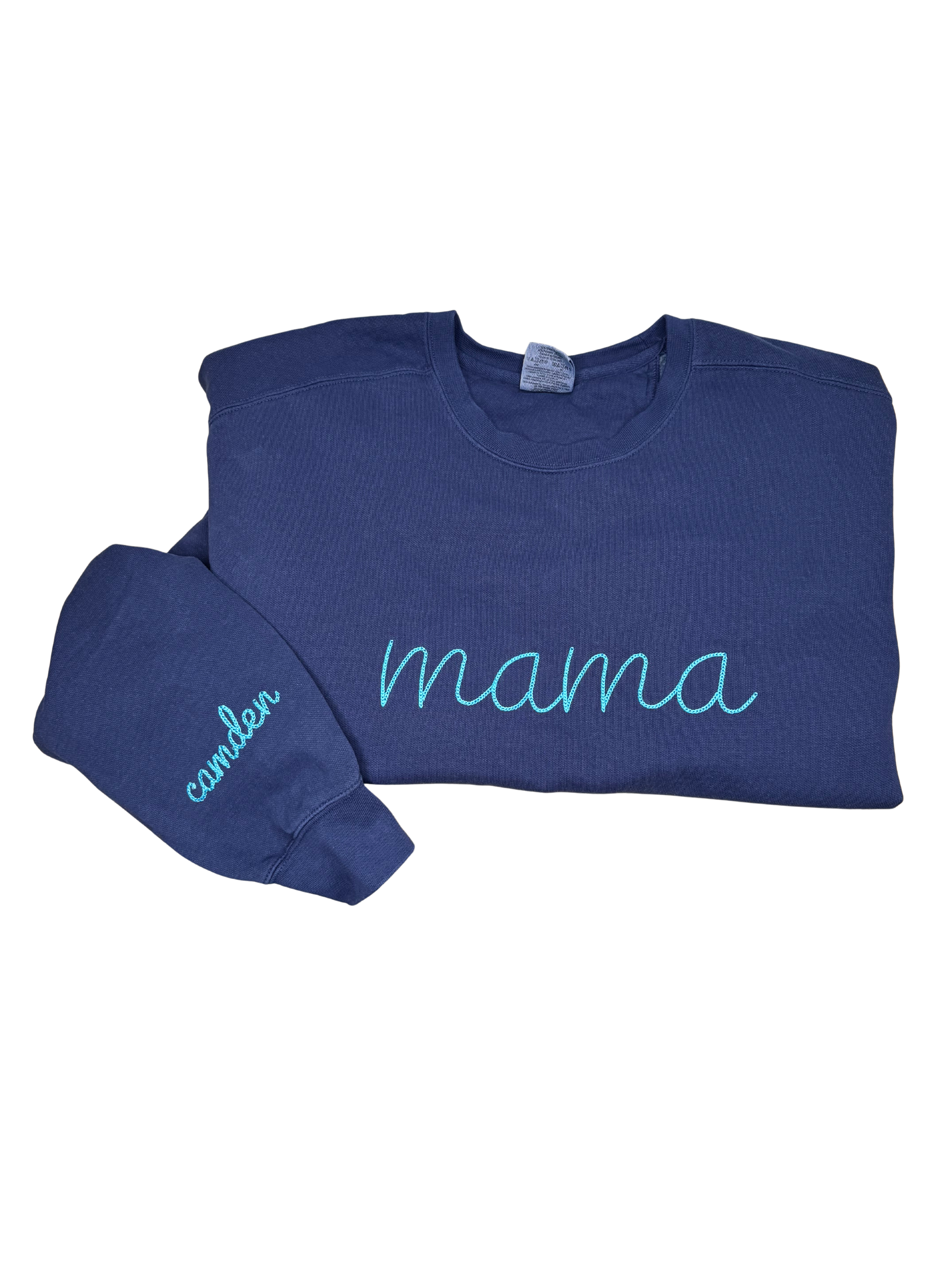 Comfort Colors Crew Sweat- Chain Stitch Mama with Child on sleeve