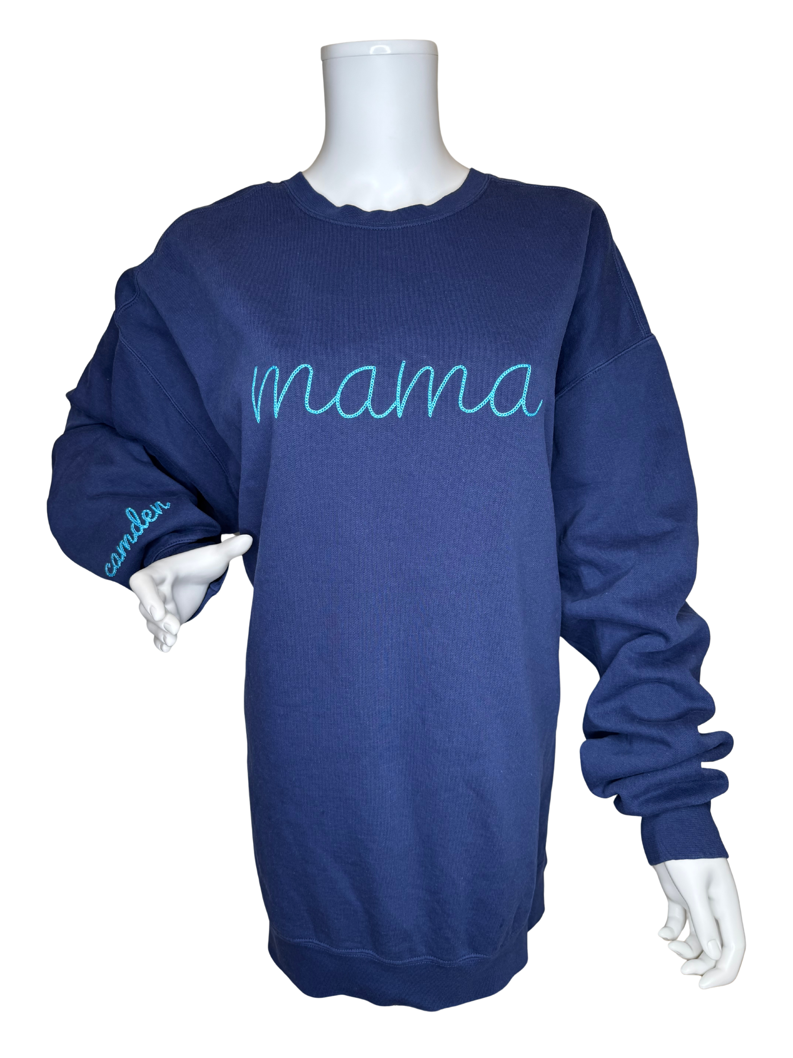 Comfort Colors Crew Sweat- Chain Stitch Mama with Child on sleeve